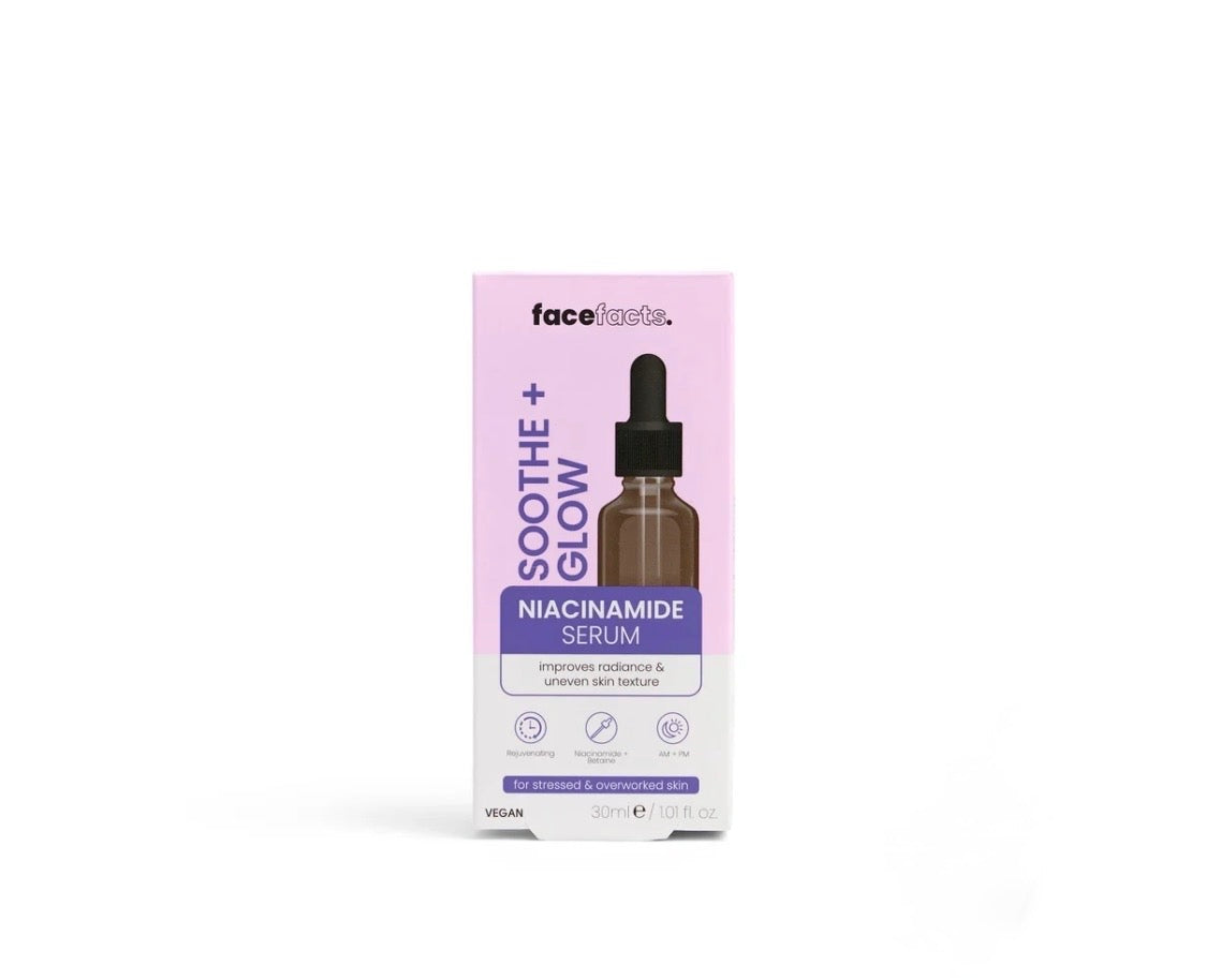 Face Facts Soothe + Glow Niacinamide Facial Serum (30ml, Vegan)