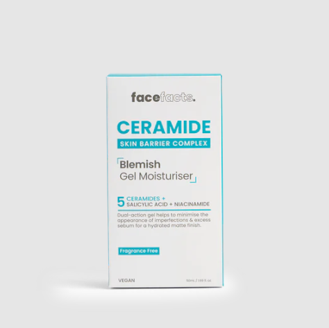 Face Facts Ceramide Blemish Gel Moisturiser – 5 Ceramides + Niacinamide + Salicylic Acid | Lightweight Barrier Repair | 50ml