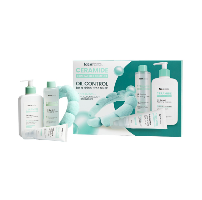 Face Facts Ceramide Oil Control Kick Start Skincare Kit – 5 Ceramides + Hyaluronic Acid + Niacinamide | Hydrate & Balance Oily Skin | 200ml/200ml/50ml