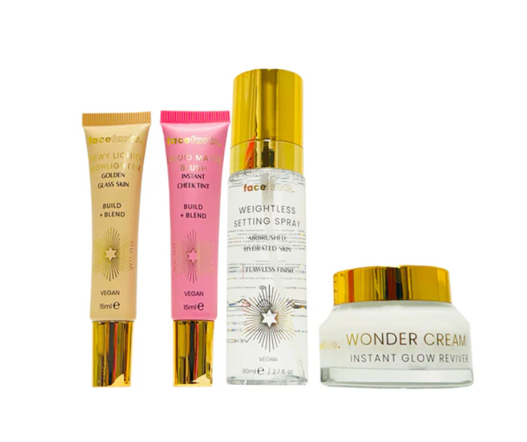 Face Facts Enchanting Radiance Set – Wonder Cream, Dewy Highlighter, Matte Blush & Setting Spray | Vegan
