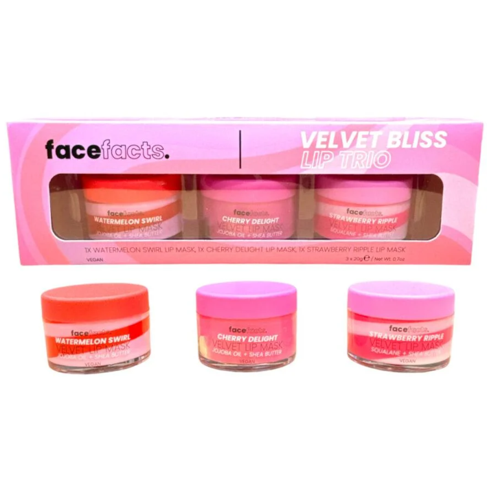 Face Facts Velvet Bliss Lip Trio Gift Set – Hydrating Lip Care | 3 x 20g