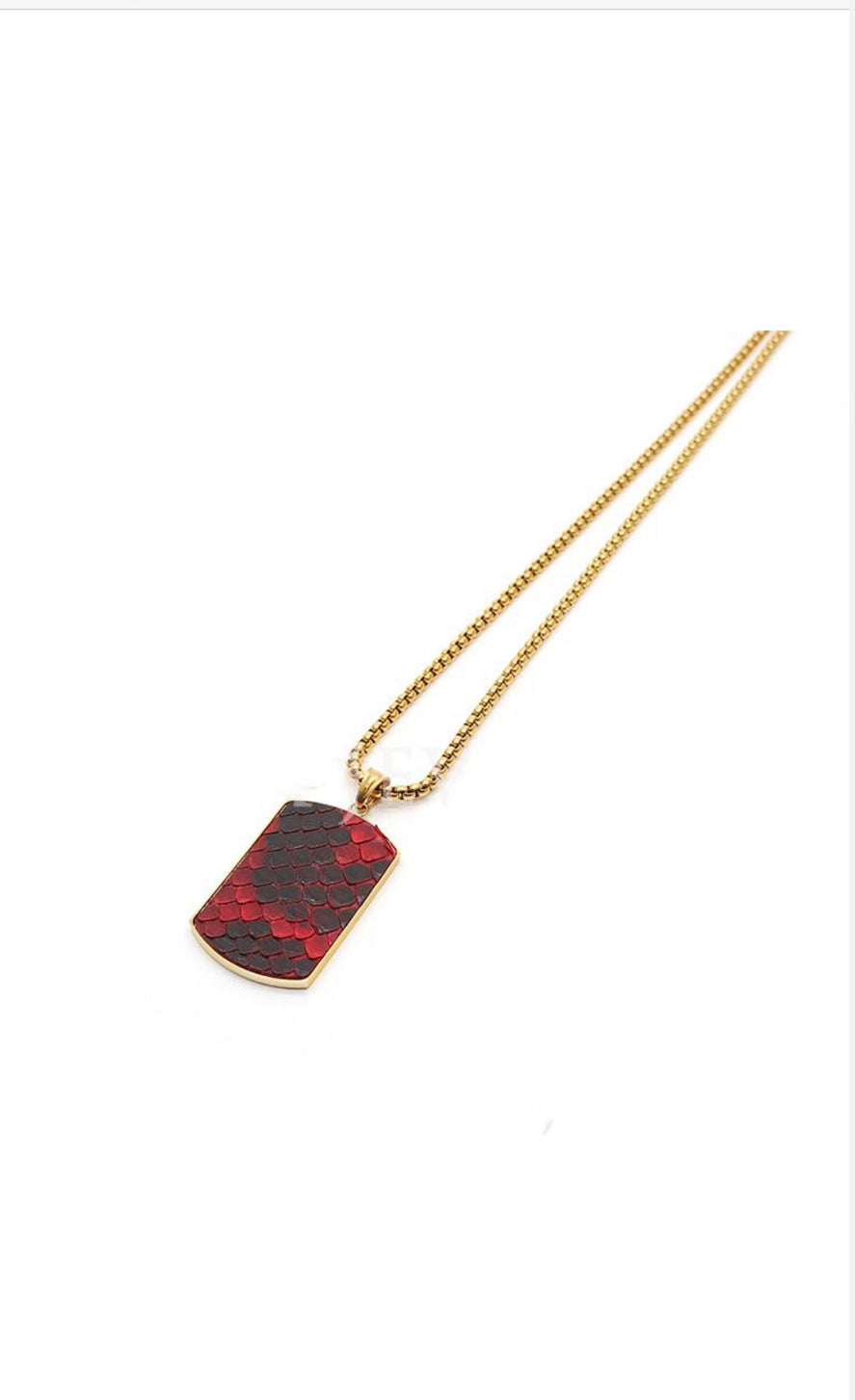 Iyke 100% Genuine Python Leather (Glossy Red) 316L Stainless steel 18K (Gold) Necklace £55:00