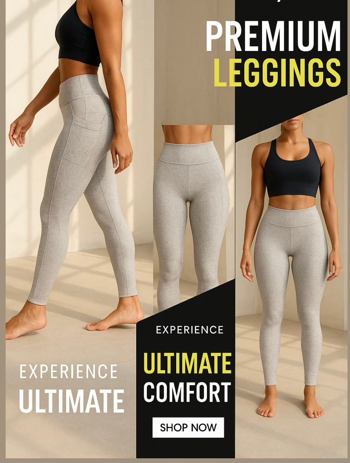 IYKE  Women's Leggings Yoga Pants, with 2 side pockets, High Waist Tummy Control Stretch Slim Leggings.