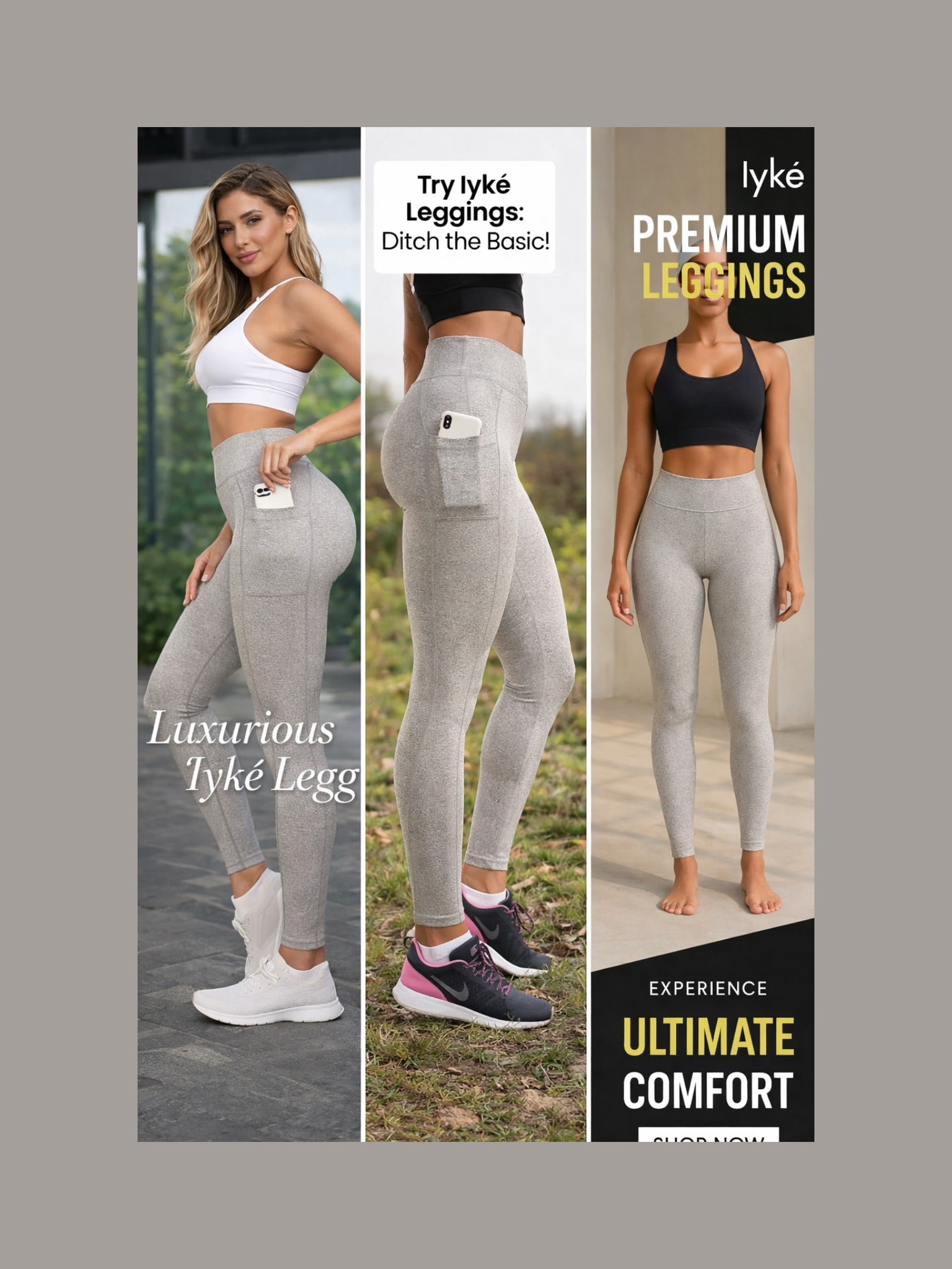 IYKE  Women's Leggings Yoga Pants, with 2 side pockets, High Waist Tummy Control Stretch Slim Leggings.