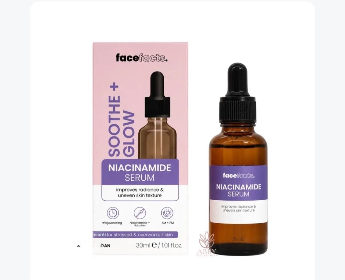 Face Facts Soothe + Glow Niacinamide Facial Serum (30ml, Vegan)
