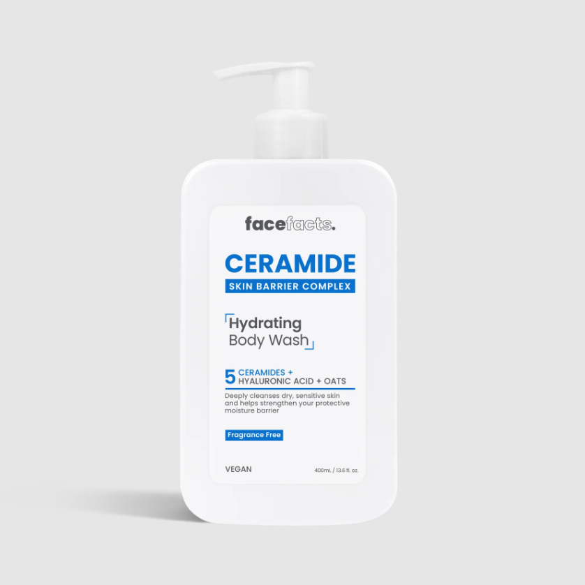 Face Facts Ceramide Hydrating Body Wash – 5 Ceramides + Hyaluronic Acid + Oat Extract | Gentle Barrier Protection | 400ml