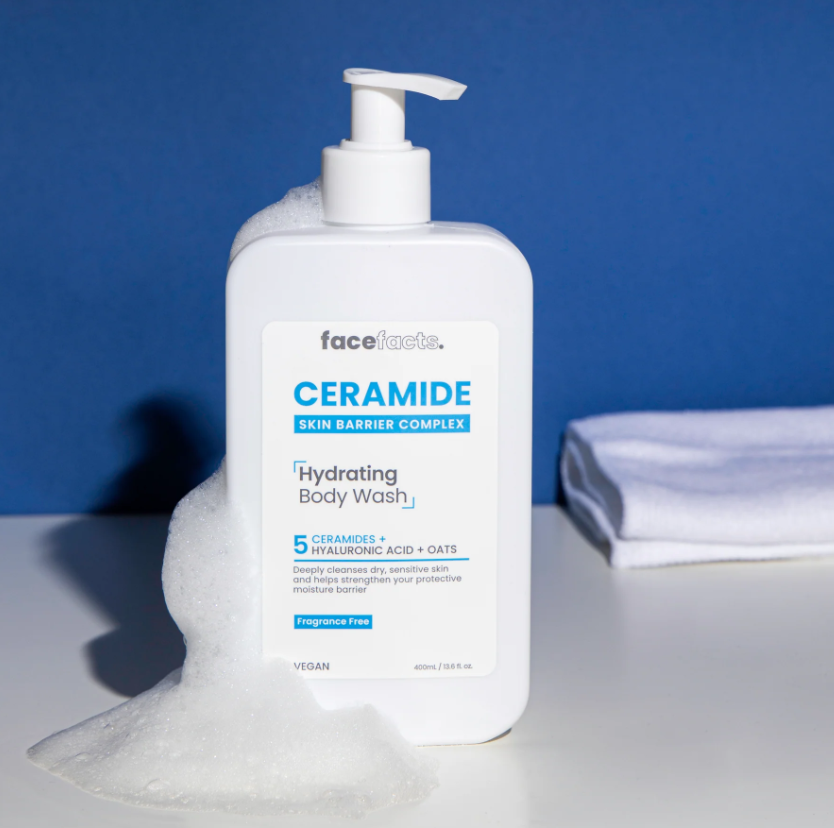 Face Facts Ceramide Hydrating Body Wash – 5 Ceramides + Hyaluronic Acid + Oat Extract | Gentle Barrier Protection | 400ml