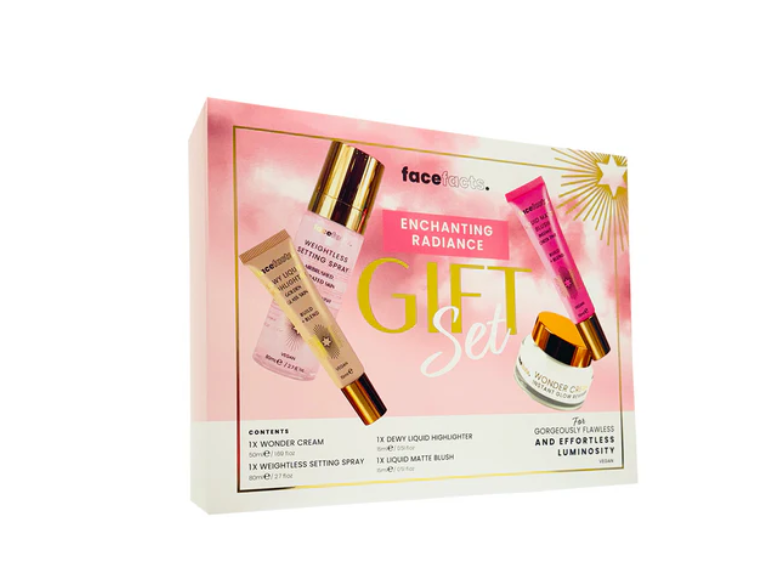 Face Facts Enchanting Radiance Set – Wonder Cream, Dewy Highlighter, Matte Blush & Setting Spray | Vegan