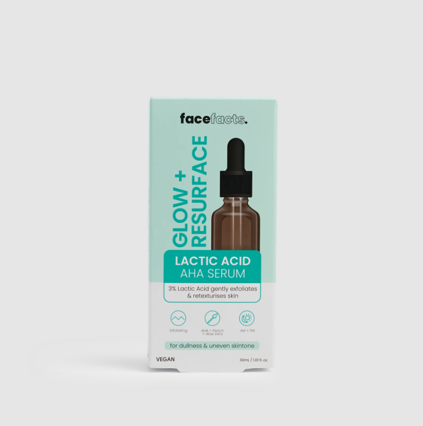 Face Facts Glow & Resurface Lactic Acid Facial Serum (30ml, Vegan)