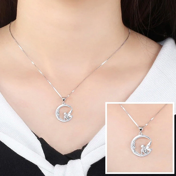 Crescent Moon with Fairy Pendant Necklace