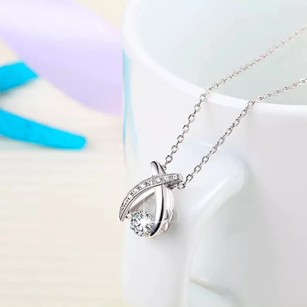 X Shaped CZ Pendant Necklace