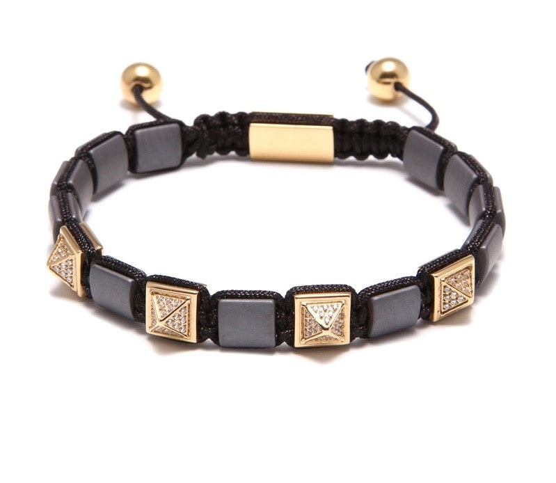 IYKE Luxury Ges Onyx Square Bead woven Pyramid with swarovski Stones